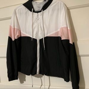 White, Pink and Black Windbreaker Zip-Up Jacket